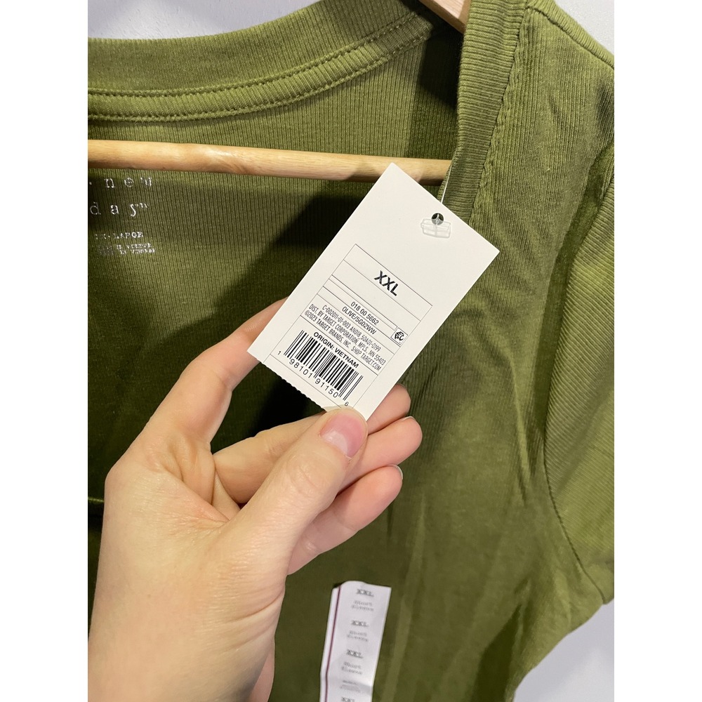 A New Day Womens Olive Green Ribbed Scoop Neck Short Sleeve Tee XXL 5602WW - Picture 4 of 5